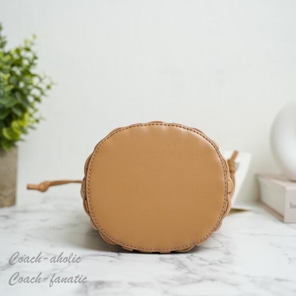 NWT  Tory Burch Emerson Woven Mini Bucket Bag in Ginger Shortbread 160648 - Picture 9 of 12